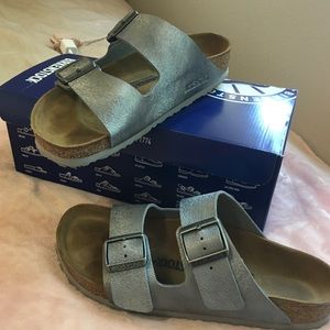 Grey Birkenstock Arizona Sandals